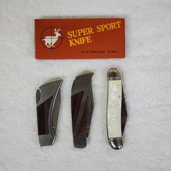 Four Vintage Like New Pocket Knives Ft. VALOR Brand & One Vintage Advertising Knife