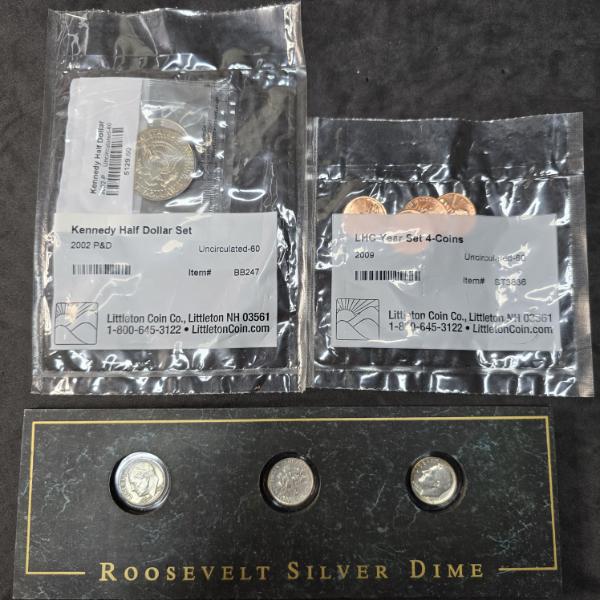 (3) Roosevelt Silver Dimes (90%) & Littleton (2) 2002 Kennedy Halves & (4) 2009 Lincoln Year Pennies
