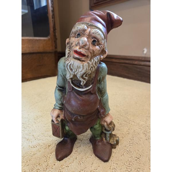 *Pick Up At Mantua Home-No Shipping Available* Collectable Rare Vintage 9.5'' Cast Iron Gnome Coin B