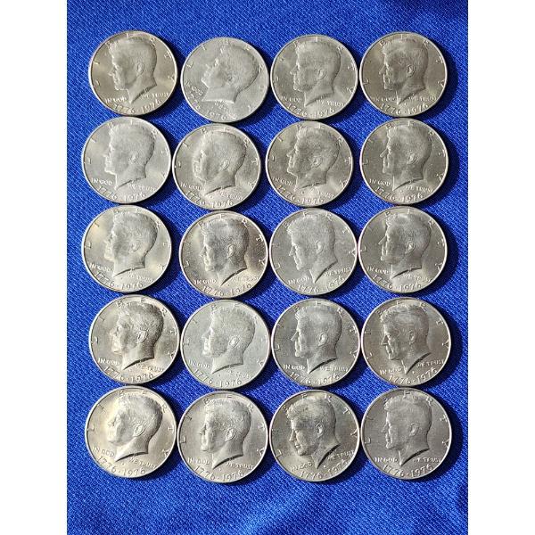 x20 1976 Bicentennial Kennedy Half Dollars Face Value $10.00