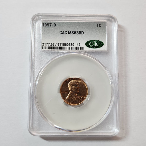 CAC MS63 RD United States 1957-D Lincoln Wheat Cent