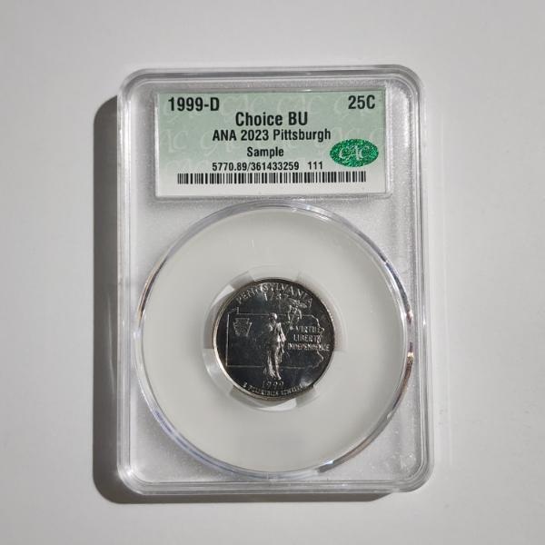 CAC Choice BU 1999-D ANA 2023 Pittsburgh Sample United States Pennsylvania Quarter