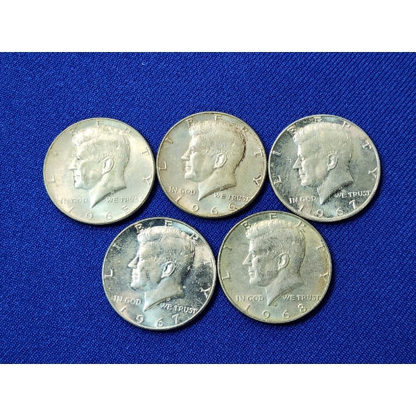 1965-1968 Kennedy Half Dollars 40% Silver FV: $2.50