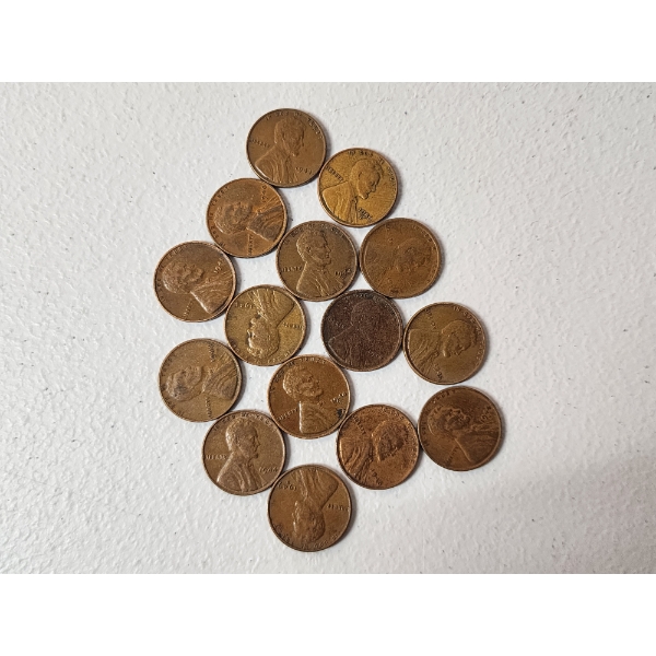 Lot of 15 Assorted Years Lincoln Wheat Pennies 