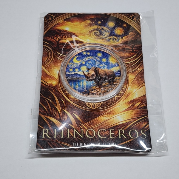 1 AVDP Ounce Fine Copper Round - Africa Big 5 Rhinoceros Art Round - Mint Condition 