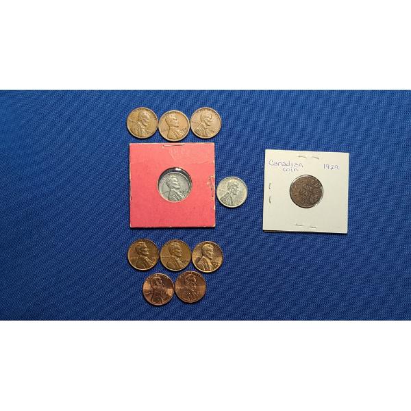 Assorted United States Lincoln Wheat, Memorial, Steel Cents & 1929 Canadian Cent