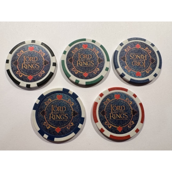 Limited Edition LORD OF THE RINGS Clay Poker Chip Set - Mint Condition - Complete Set 5 Chips