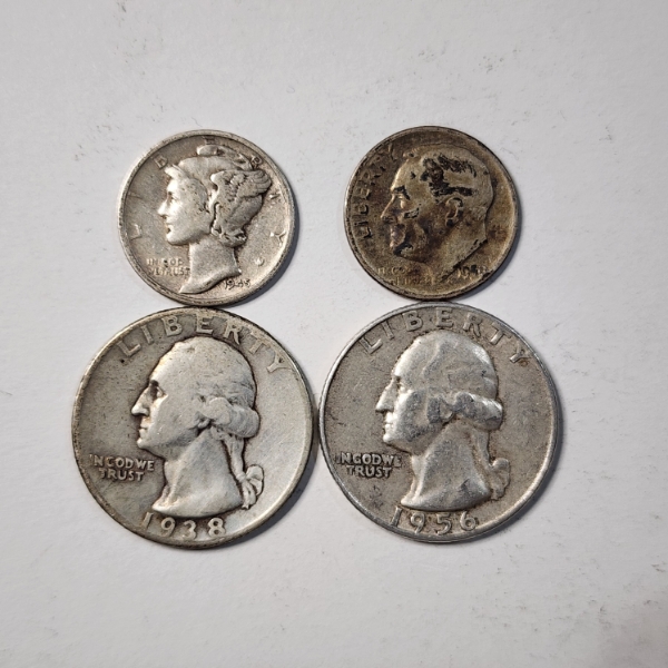 Four Assorted 90% Silver United States Coins ~ $0.70 Face Value