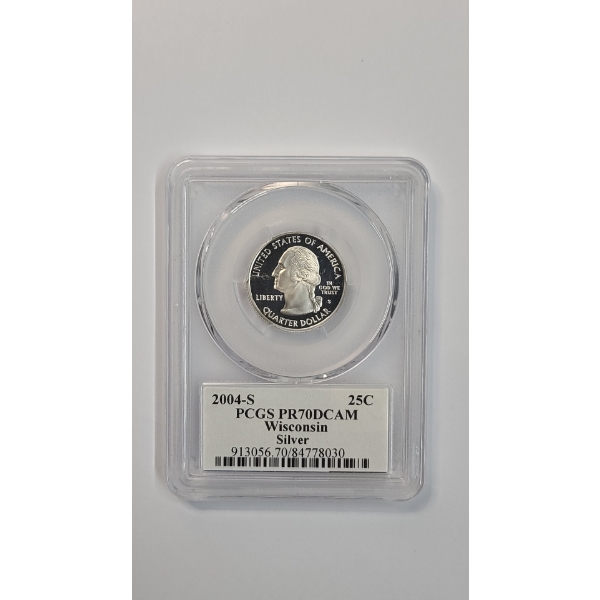 PCGS 2004-S PR70 DCAM Wisconsin State 90% Silver Quarter