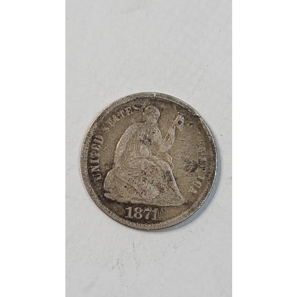 United States 1871 90% Silver Seated Liberty Half Dime