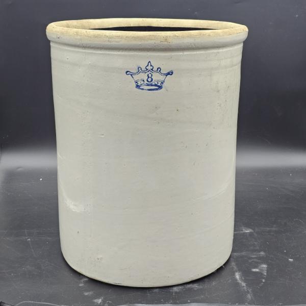 Antique Robinson Ransbottom Blue Crown 8 Gallon Salt Glazed Stoneware Crock 17"