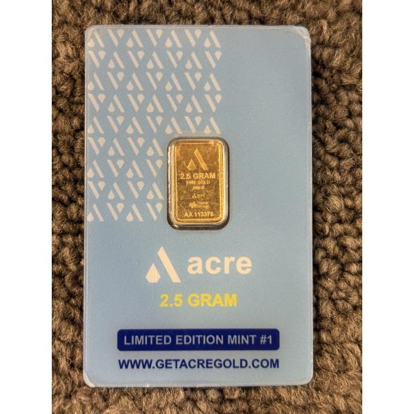 Acre Limited Edition Mint 2.5g .9999 Fine Gold Bar In Certification Card