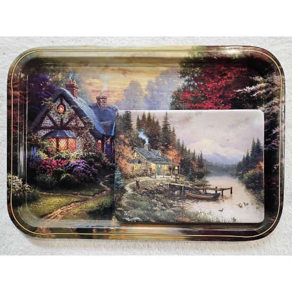 Two Decorative Trays Designed by Thomas Kinkade - (6x8" and 15.5x11")