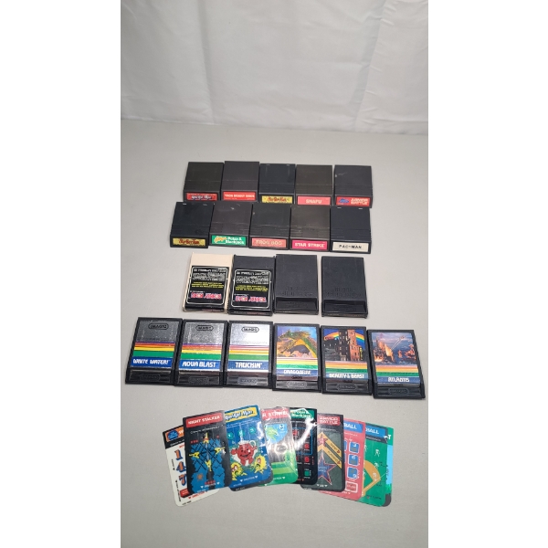 Assorted Vintage Atari 2600 And Intellivision Game & Game Overlays - Untested