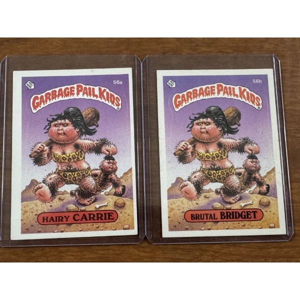 1985 Garbage Pail Kids - Hairy Carrie & Brutal Bridget Cards - 56A & 56B - Mint Condition