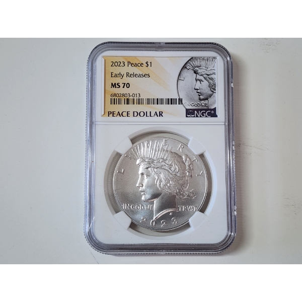 NGC GRADED MS 70 .999 Fine Silver 2023 Peace Dollar Early Releases