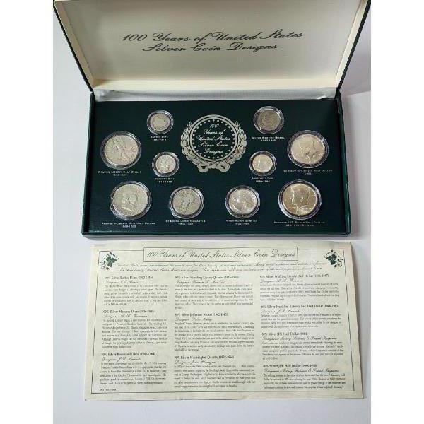 100 Years of U.S. Silver Coin Designs - Includes 10 U.S. Silver Coins in Display - See Description! 