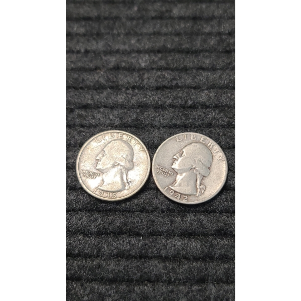 1935-P & 1942-S Washington Silver Quarters Face Value: .50