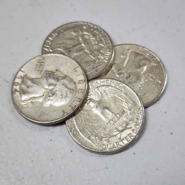 Four Assorted United States 90% Silver Quarters ~ $1.00 Face Value