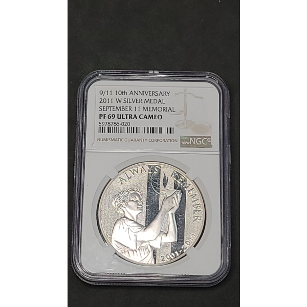 NGC 2011 W 9/11 10th Anniversary September 11 Memorial PF 69 Ultra Cameo Silver Medal 