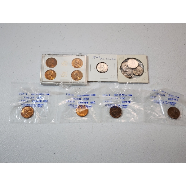 Assortment of Lincoln Cents Including Steel Cents, Uncirculated, and Collectible Display Set