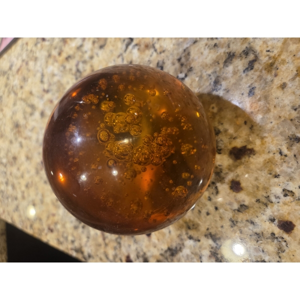 GSA Art Deco Amber Glass Sphere Paperweight 