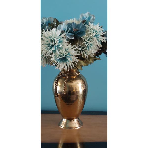 11" Brass Vase With Florals - 20" Overall - Exc condition