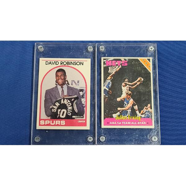 1975 Topps Julius Erving Nets & 1989 NBA Hoops David Robinson Basketball Cards