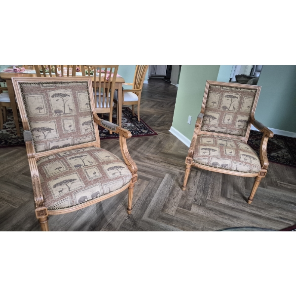PICKUP IN NORTHFIELD -  Pair of Wood & Upholstered Arm Chairs In Excellent condition.  See Pics