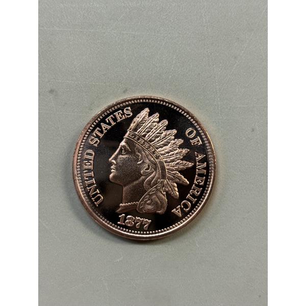 1877 Indian Head One Cent .999 Fine One Troy Ounce Copper Coin - Mint Condition