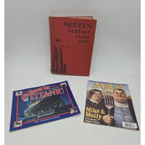 Vintage Stamp Collecting Book, Mad Magazine & Titanic Illustrated Book
