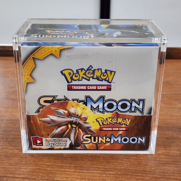 EMPTY Pokemon Sun & Moon Booster Box in Protective Acrylic Display ~ THIS IS OPENED & EMPTIED ~