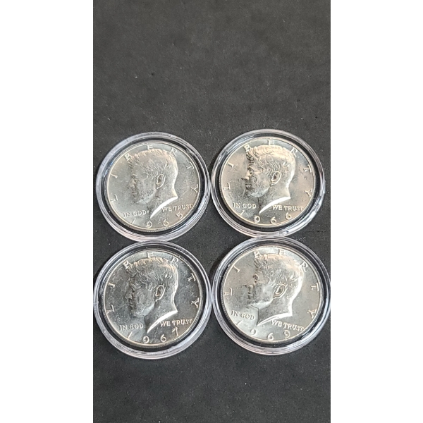 1965, 1966, 1967, 1969-D 40% Silver Encapsulated Kennedy Half Dollars - Face Value: $2.00