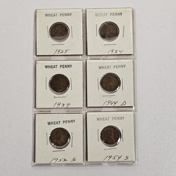 Six Lincoln Wheat Pennies Dated 1925 To 1954 also includes 1944-D, 1952-S, and 1954-S