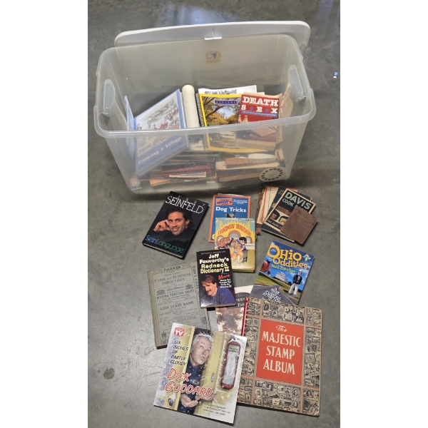 Storage Tote With Assorted Books & Literature 