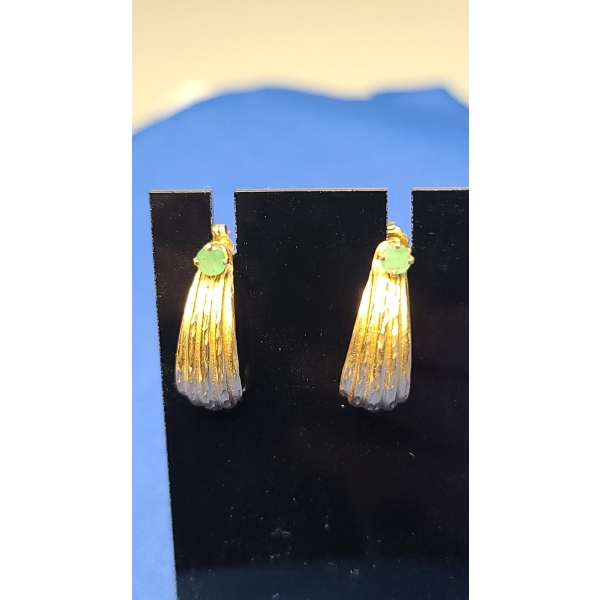 Vintage 14K Gold Jadeite Dangle Stud Back Earrings - Weight: 1.7g