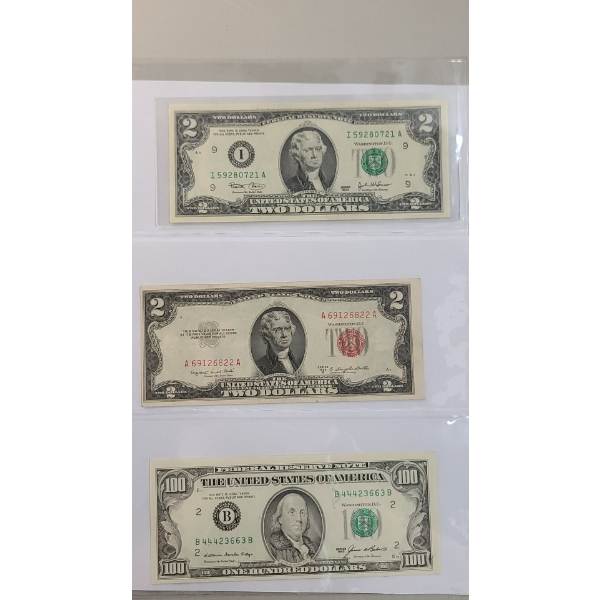 Assorted United States Currency Including Series 1953 B $2 Red Seal Bank Note - Face Value: $104