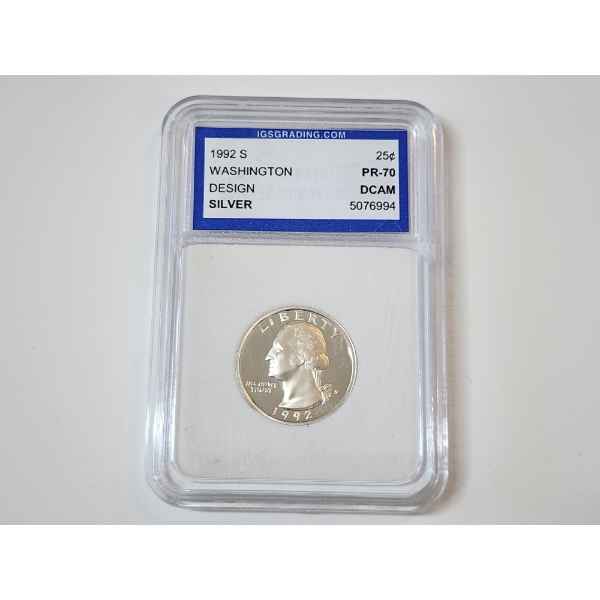 IGS GRADED PR 70 DCAM 1992-S U.S. Washington SILVER Quarter