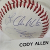 Image 2 : CODY ALLEN, LONNIE CHISENHALL & FRANCISCO LINDOR Hand Signed Official Size Rawlings Baseball in Case