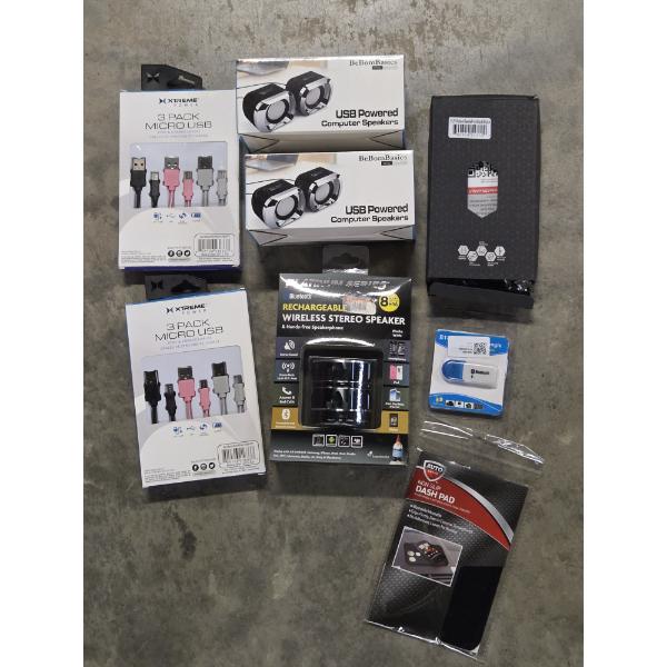 All Brand New!  Bluetooth Speaker, Charging Cables, Computer Speaker Sets & More