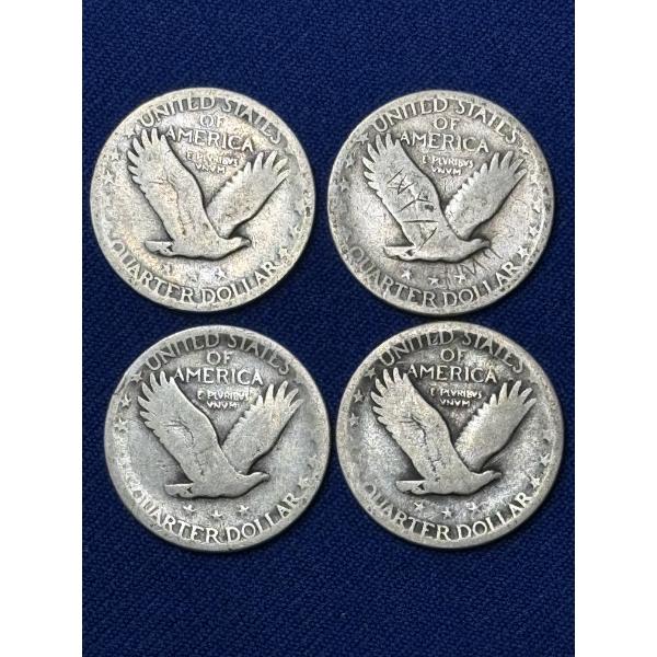 x4 Assorted Years United States Standing Liberty 90% Silver Quarters FV: $1.00