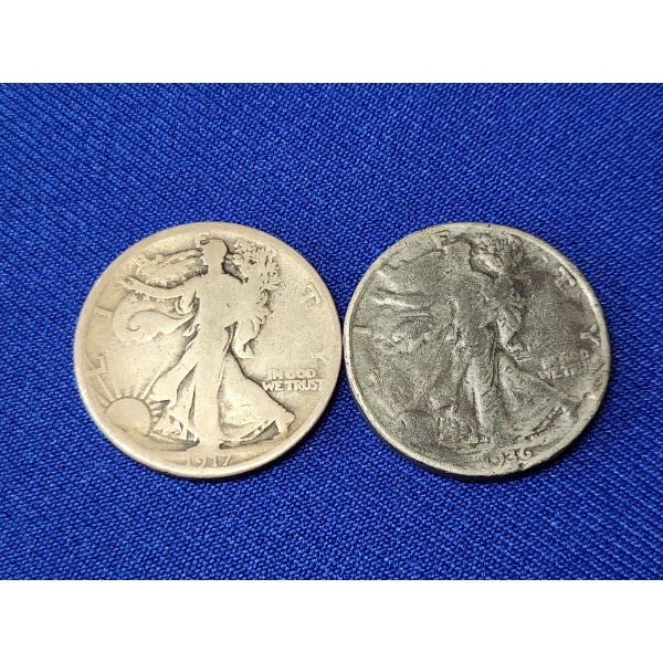 2 - 90% Silver Walking Liberty Half Dollars: 1917-S & 1936