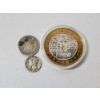 Image 1 : 2 Silver Coing and Token: 1909 Barber Quarter, 1945 Mercury Dime, & Riviera Gaming Token