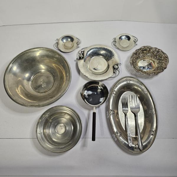 Vintage Mixed Metal Hollowware Lot ft. Woodbury/Nekrassoff Hammered Pewter - Pewter Weight: 1.8 Lbs
