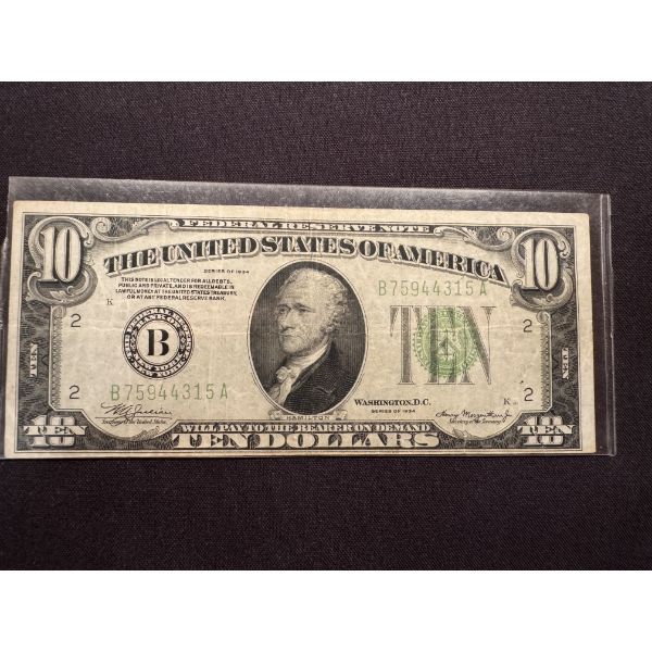1934 United States Alexander Hamilton $10 Bill - Great Condition