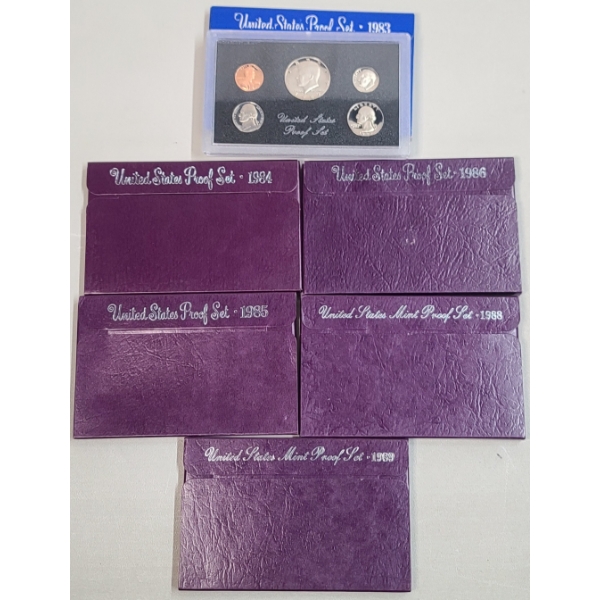 1983, 1984, 1985, 1986, 1988, 1989 United States Mint Proof Coin Sets