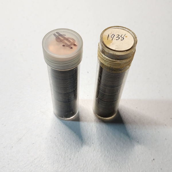 Two Tubes of Assorted United States Lincoln Wheat Cents: One Mixed, One 1938 - Face Value: ~$1.00
