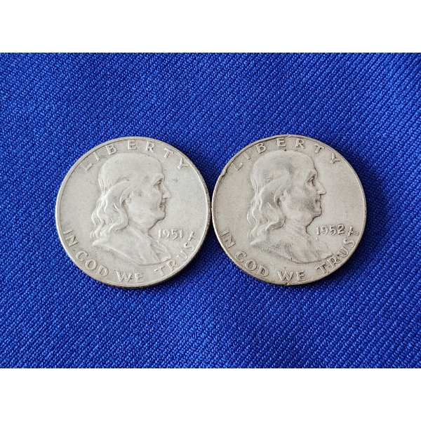 2 - 90% Silver Franklin Half Dollars FV: $1.00