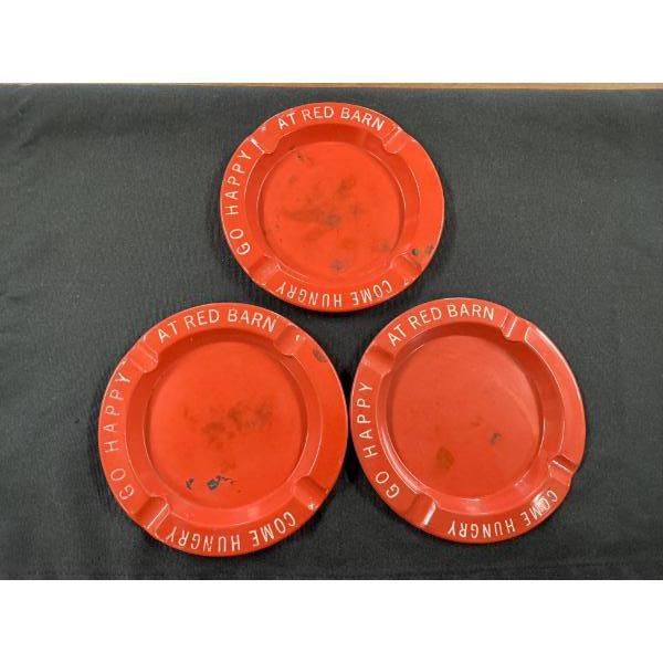 3 - Red Barn Restaurant Metal Ash Trays - 4 1/2" Wide - Out Of Business In The 80's