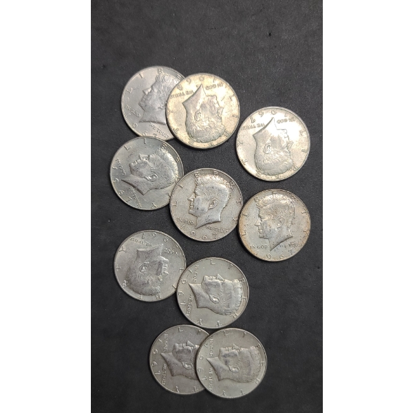 (10) 1967/1968 40% Silver Kennedy Half Dollars - Face Value: $5.00